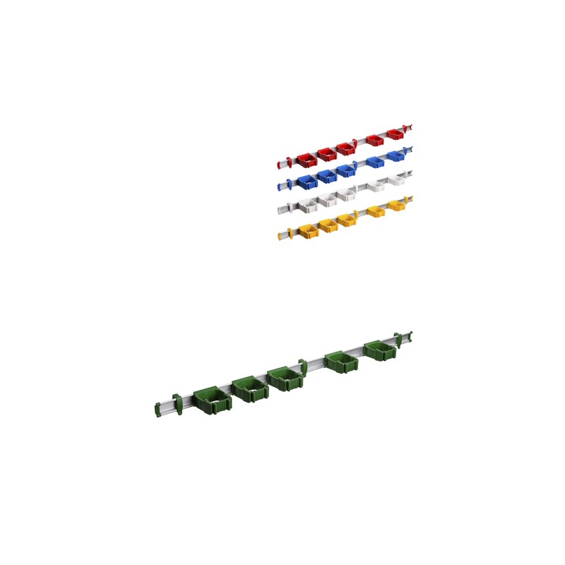 Kit rail 94cm con 5 cuelgapalos ONE (con topes laterales). Verde